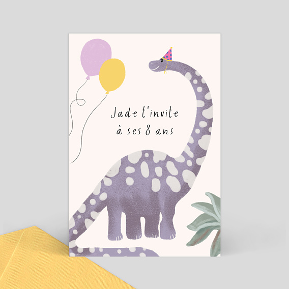 Invitation anniversaire enfant Grand dinosaure rose