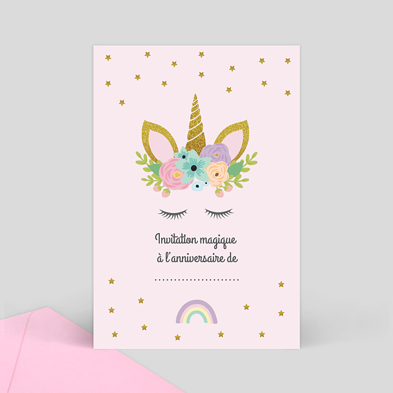 Carte D Invitation Anniversaire Licorne Rose Popcarte