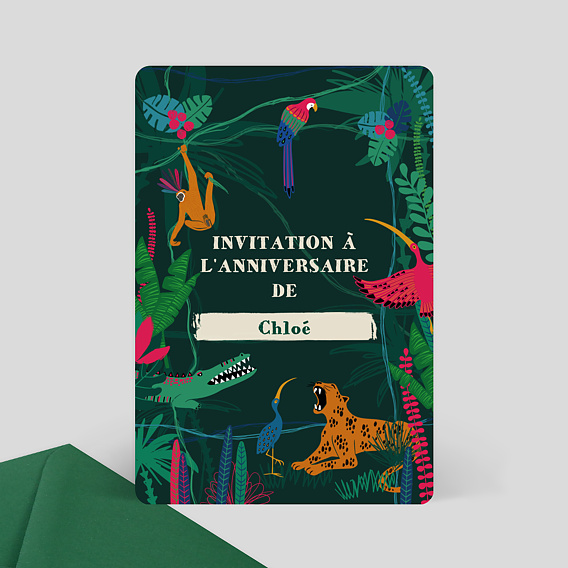 Invitation anniversaire tropical, carte papeterie, flamant rose, exotique,  jungle, invitation papier ou numérique -  France