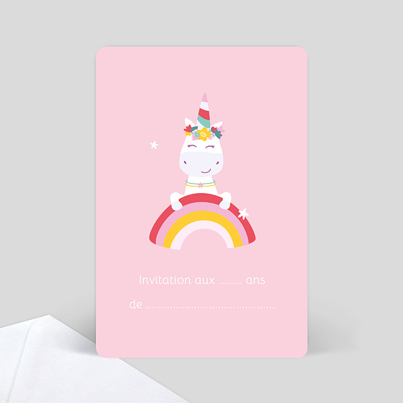 Invitation Anniversaire Enfant Licorne arc en ciel