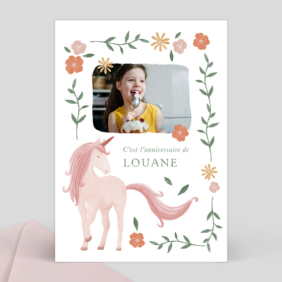 10 cartes d'invitation enfants anniversaire avec licorne, pour les filles