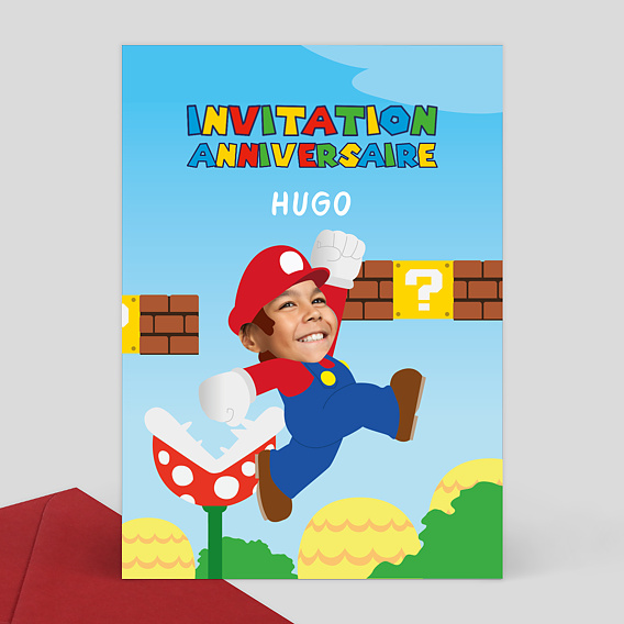 10 cartes invitation anniversaire avec/sans enveloppe Super Mario