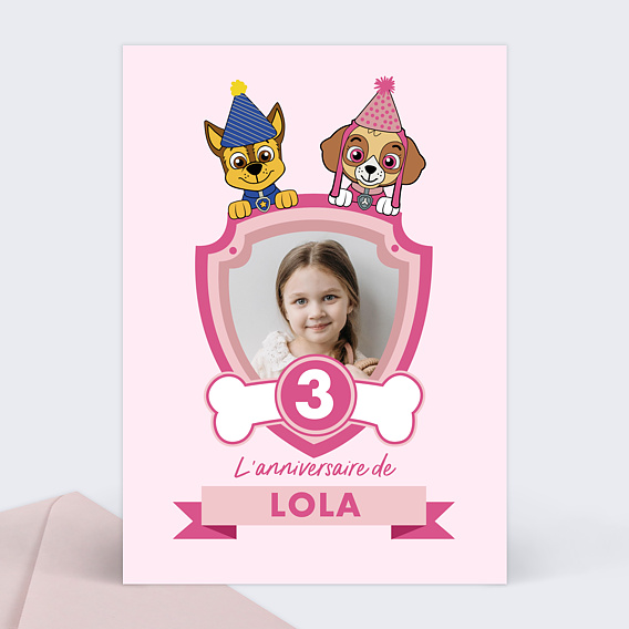 Invitation anniversaire enfant Patrouille party rose