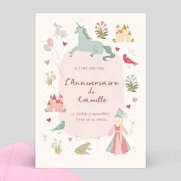 Carte d'Invitation Anniversaire Licorne Rose - Popcarte