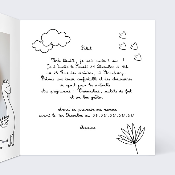 Invitation Anniversaire Coloriage Dinosaure - Popcarte