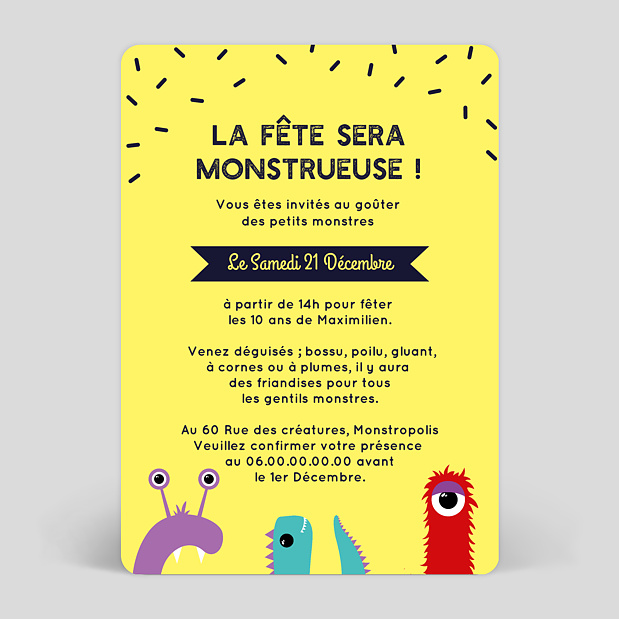 Carte D Invitation Anniversaire Enfant Monstre Popcarte