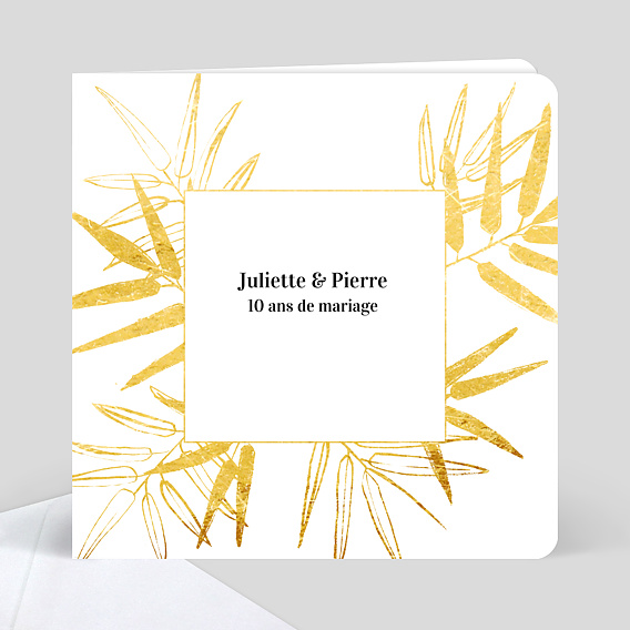 Carte Invitation Anniversaire De Mariage Feuilles D Or Popcarte