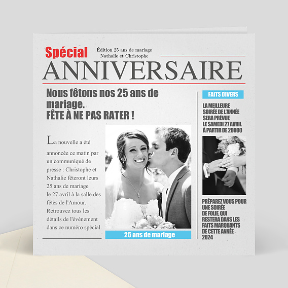 Invitation Anniversaire De Mariage Journal Popcarte