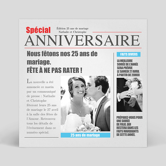 Invitation anniversaire mariage Journal