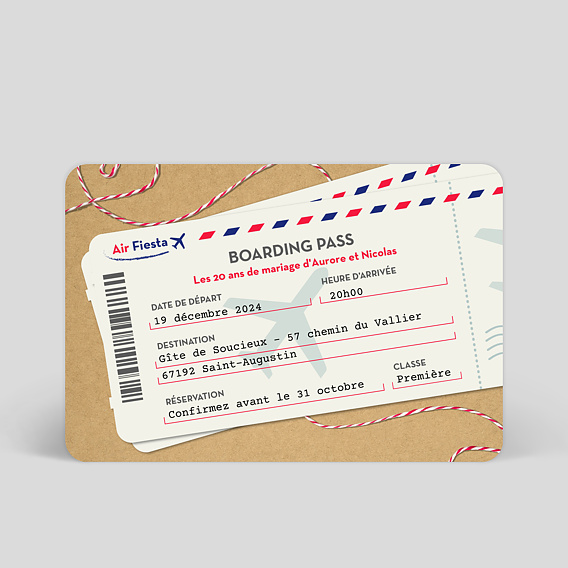 Invitation anniversaire mariage Boarding Pass