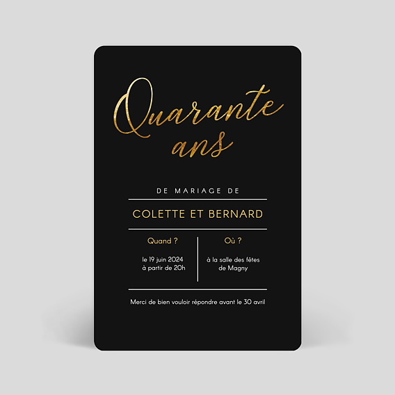 Invitation anniversaire mariage Quarante Chic