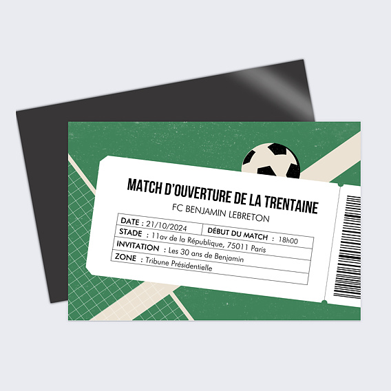 Magnet Invitation Anniversaire Billet de Foot