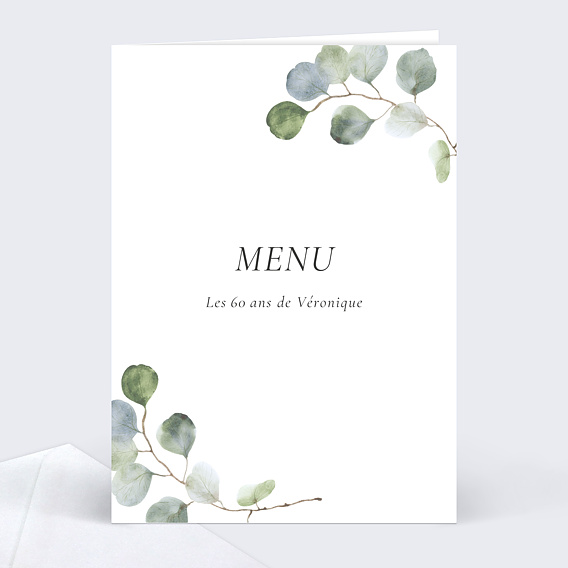 Menu anniversaire Couronne Eucalyptus Minimaliste