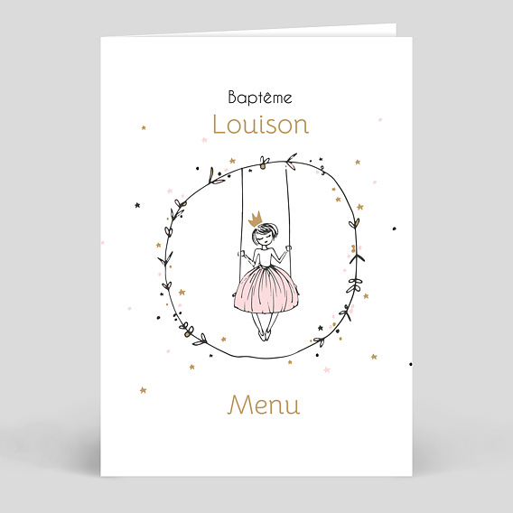 Menu Bapteme Princesse Balancoire Popcarte