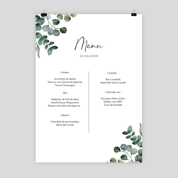 Menu Mariage Menu Poster Eucalyptus