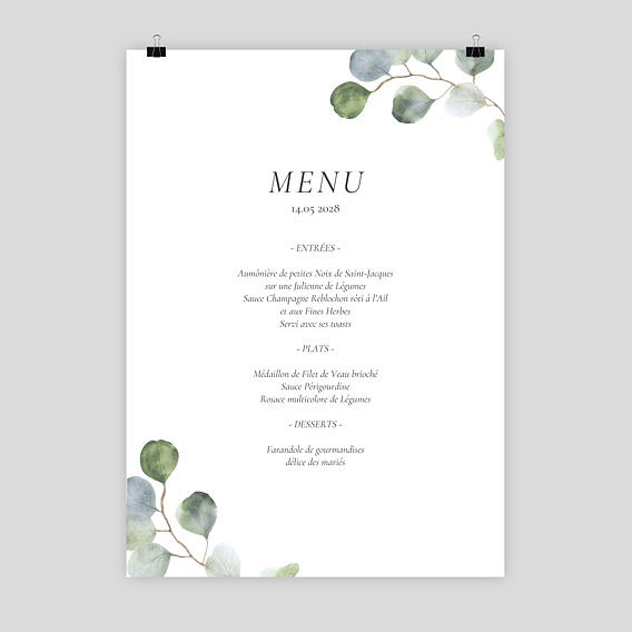 Menu Mariage Poster Eucalyptus