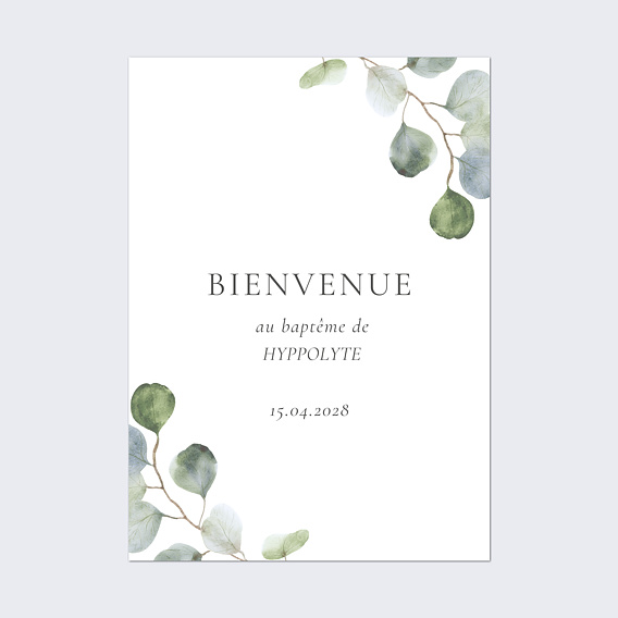 Panneau bienvenue baptême Eucalyptus Portrait