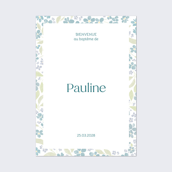 Panneau bienvenue baptême Petites fleurs bleues