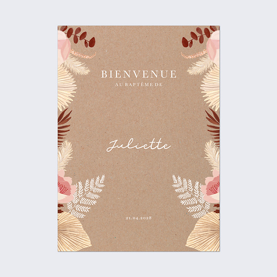 Panneau bienvenue baptême Printemps Bohème