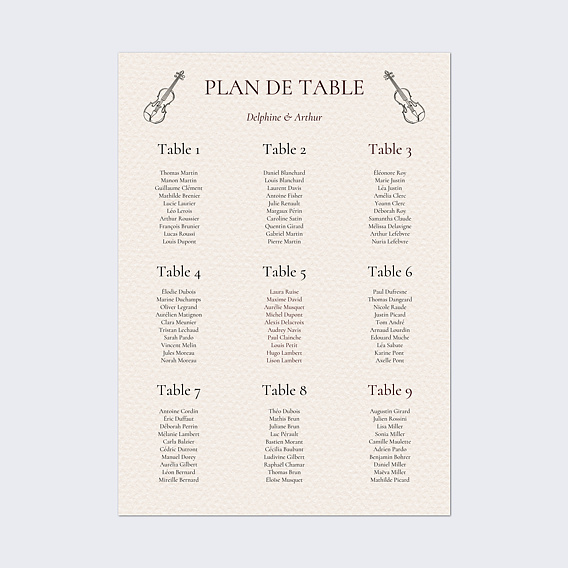 Plan de table mariage Domaine