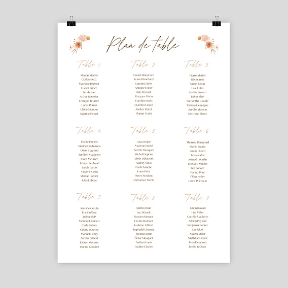 Plan de Table Mariage Flower of Fall