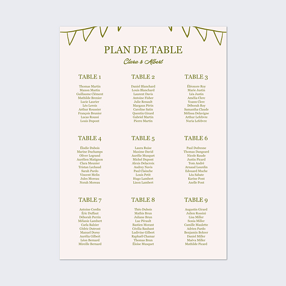 Plan de table mariage Table de fête