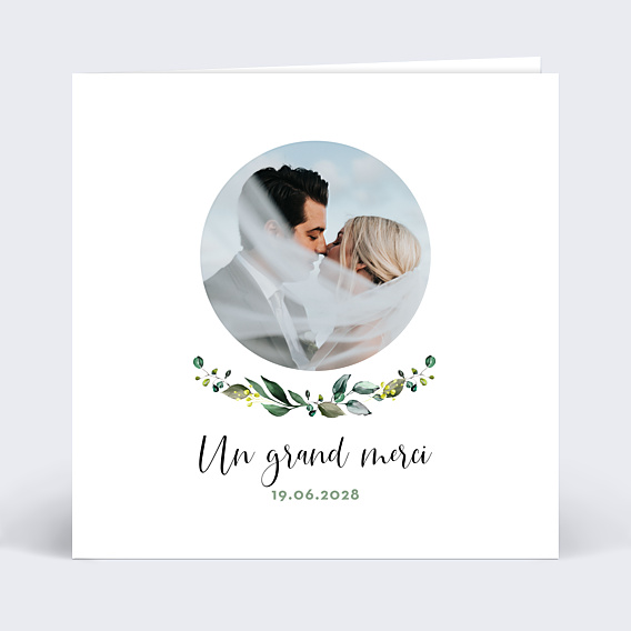 Carte remerciement mariage Couronne Eucalyptus