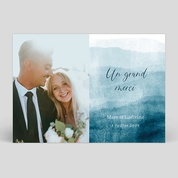 Carte remerciement mariage Blue Waves