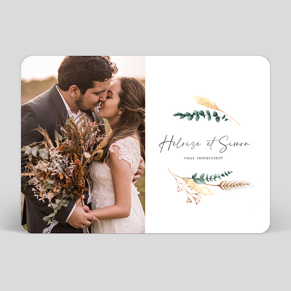 Carte remerciement mariage Just Married Floral