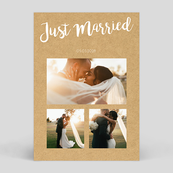 Carte remerciement mariage Just Married Kraft