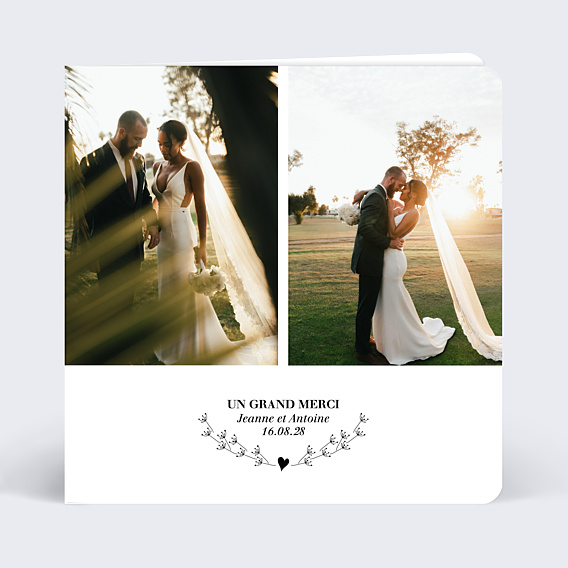 Carte remerciement mariage Cœur Bucolique