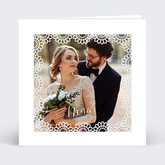 Carte remerciement mariage Découpe Cadre Dentelle