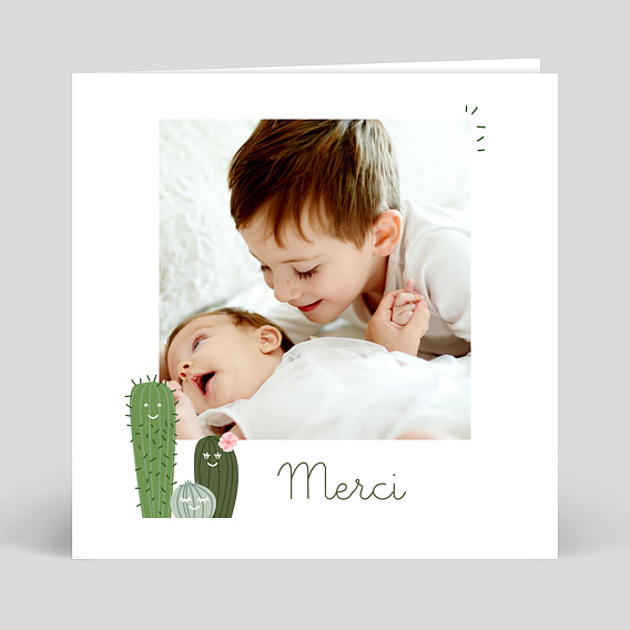 Carte remerciement naissance Cactus