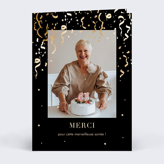 Carte remerciement anniversaire Motif noir & or photo