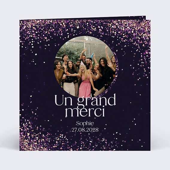 Carte remerciement anniversaire Paillettes roses