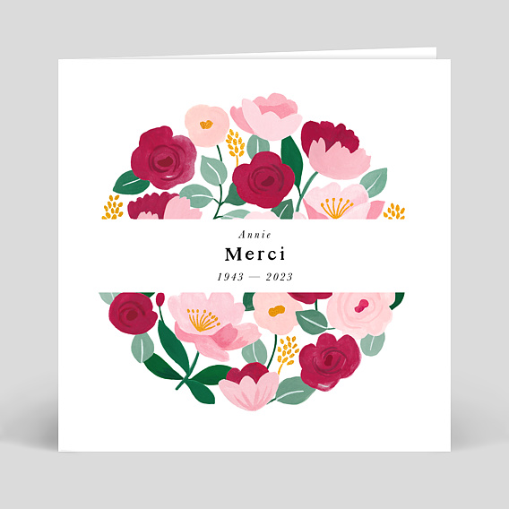 Carte remerciement décès Ronde de Fleurs Roses