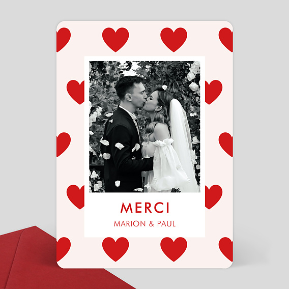 Carte remerciement mariage 1001 Cœurs