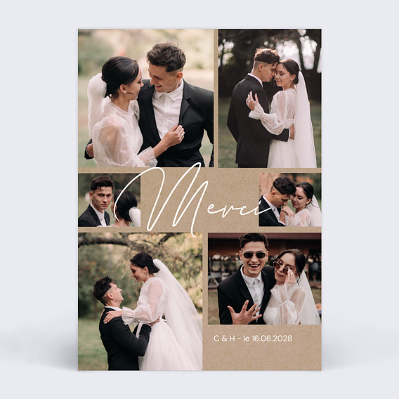 Carte remerciement mariage Amour débordant Portrait