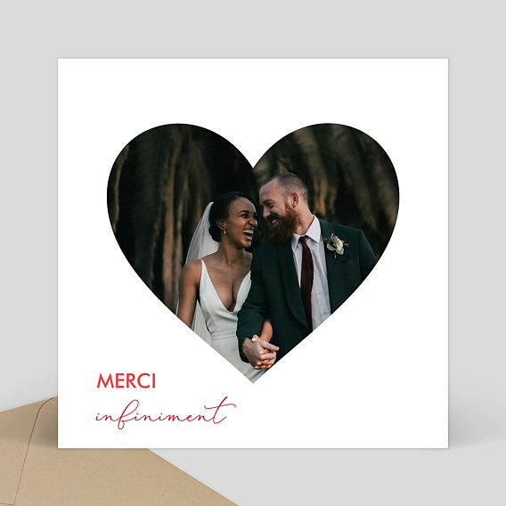 Carte remerciement mariage Forme Cœur