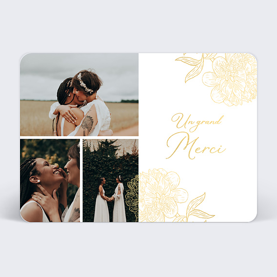 Carte remerciement mariage Gold Flower