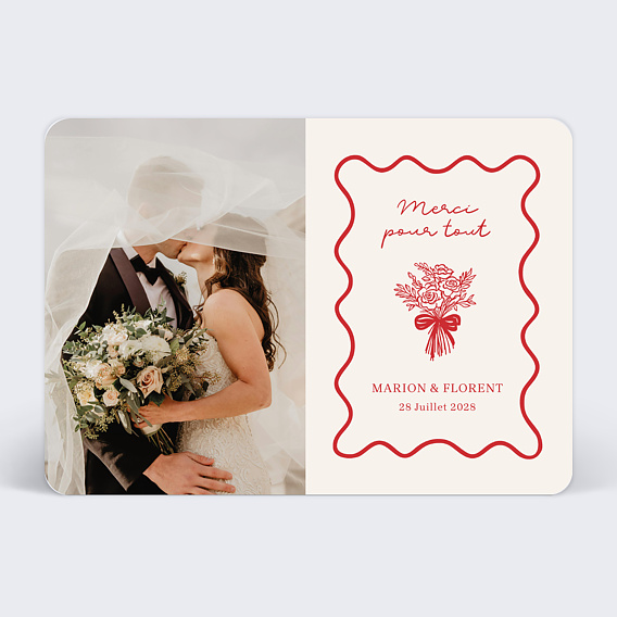 Carte remerciement mariage Illustration Bouquet