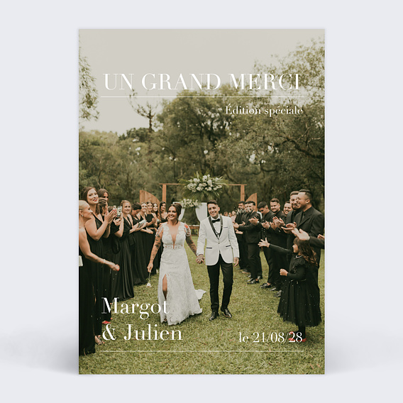 Carte remerciement mariage Magazine