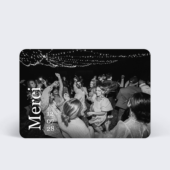 Carte remerciement mariage Merci de côté