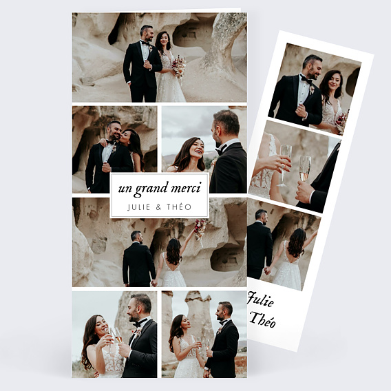 Carte remerciement mariage Multiphoto Etiquette Paysage