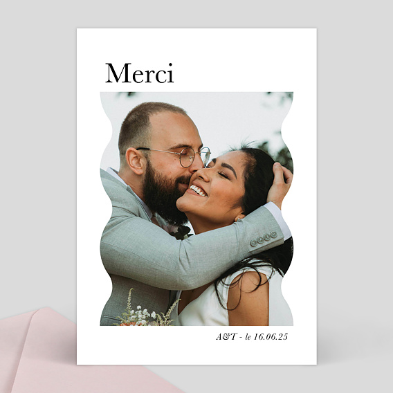 Carte remerciement mariage Photo arrondie