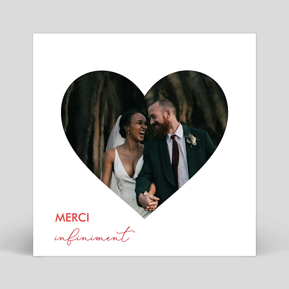 Carte remerciement mariage Forme Cœur