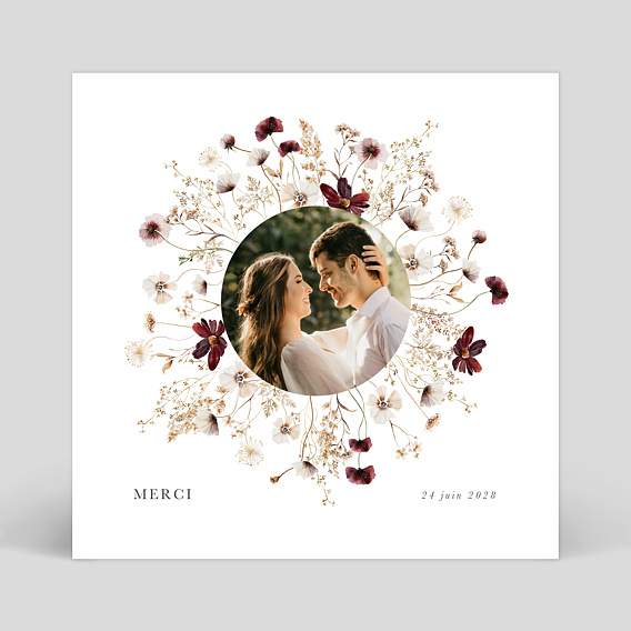 Carte remerciement mariage Jardin Sauvage