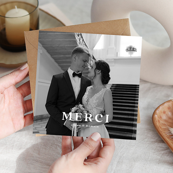 Carte remerciement mariage Pleine Page Minimaliste Avant 1