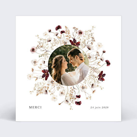 Carte remerciement mariage Jardin Sauvage
