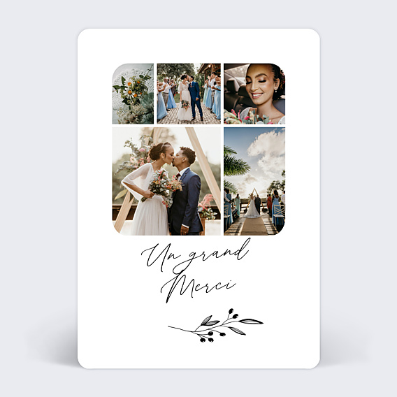 Carte remerciement mariage Brindilles